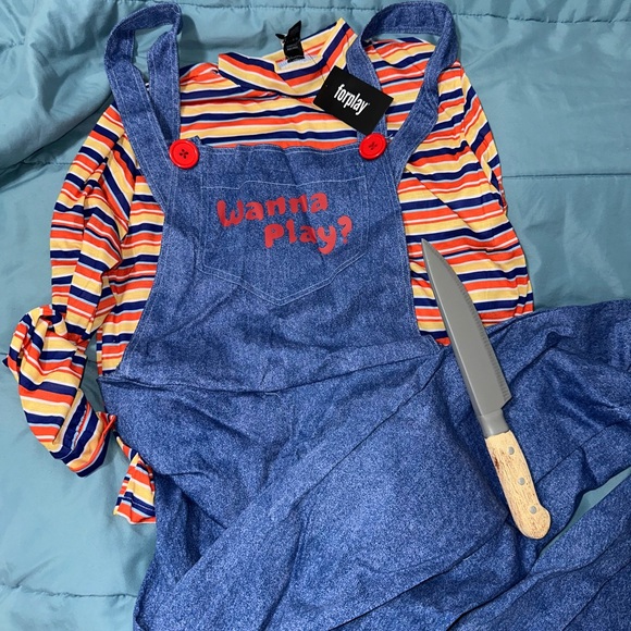 NEW FASHIONNOVA Men Child's Play 3 Piece Chucky Costume Set Blue/combo SIZE S/M - Picture 1 of 6